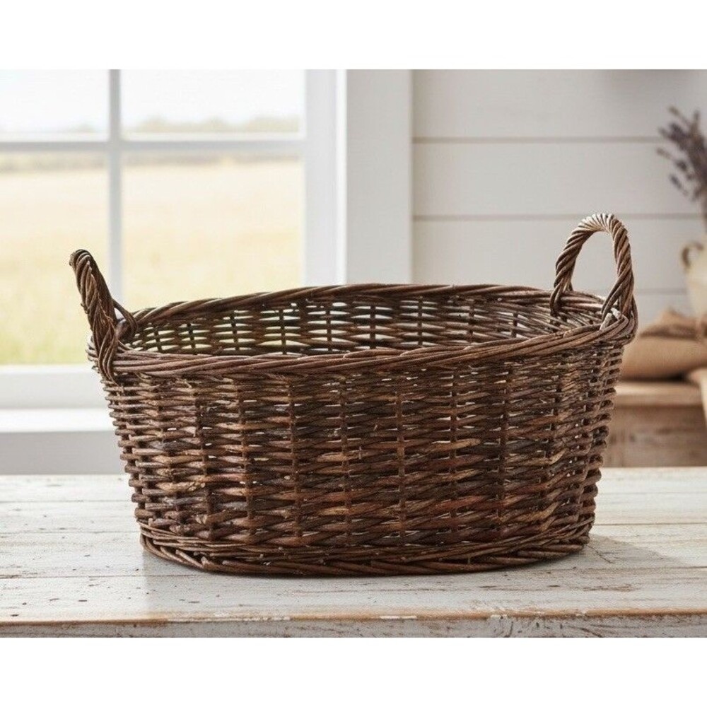 Rustic Woven Basket With Handles Farmhouse Rustic Storage Decor 10x7x4.75in Bin